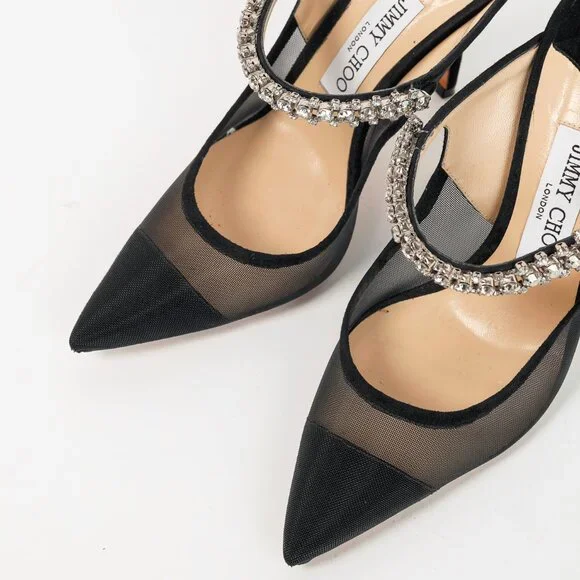 Jimmy Choo Bing 100 Black Mesh & Suede Crystal-Embellished Mules - Picture 6 of 10